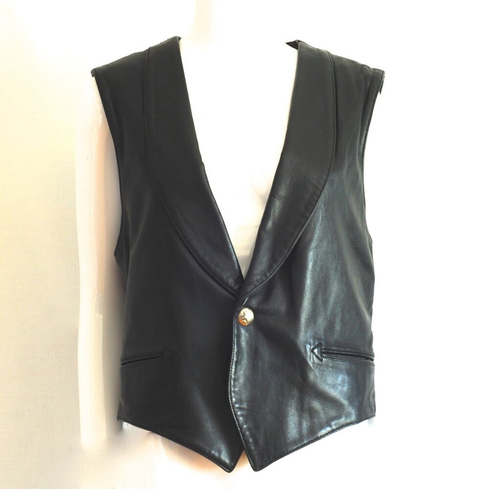 Michael Hoban For North Beach 1980's Black Leather Vest